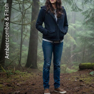 Vintage Y2K Abercrombie & Fitch Bella Swan Navy Hoodie Sweatshirt Moose Logo